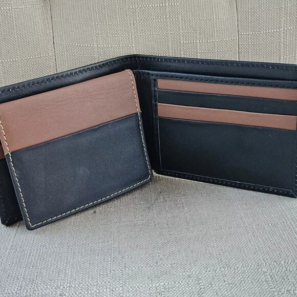 Other - Genuine Leather Wallet Handmade Billfold Card Holder Dual Color Bifold Purse